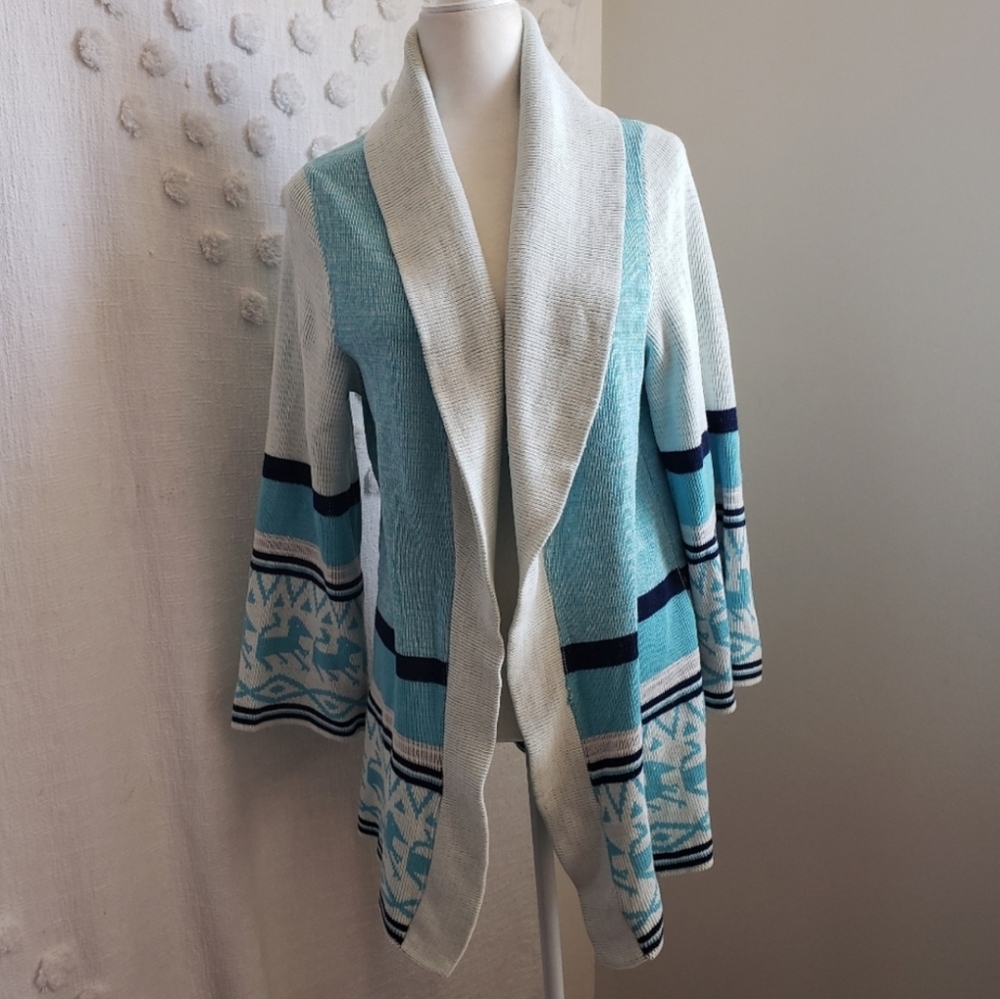Vintage Blue & White 3/4 Bell Sleeve Cardigan
